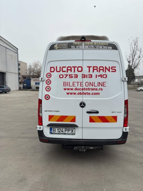 Microbuzul Mercedes Sprinter 517 CDI de 20 de locuri, văzut din spate